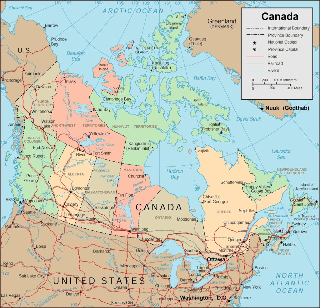 Detailed road map of Canada 