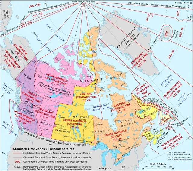 Time Zone map of Canada
