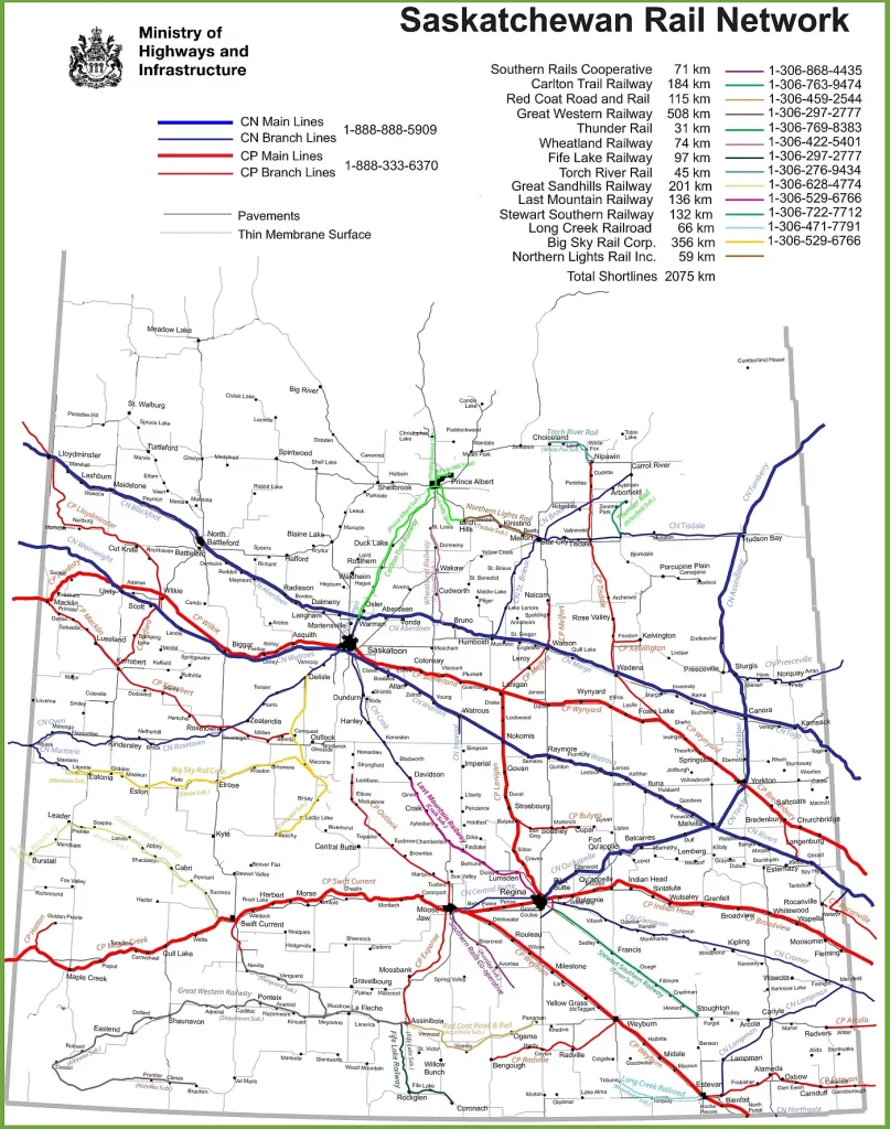 This map shows railways in Saskatchewan.