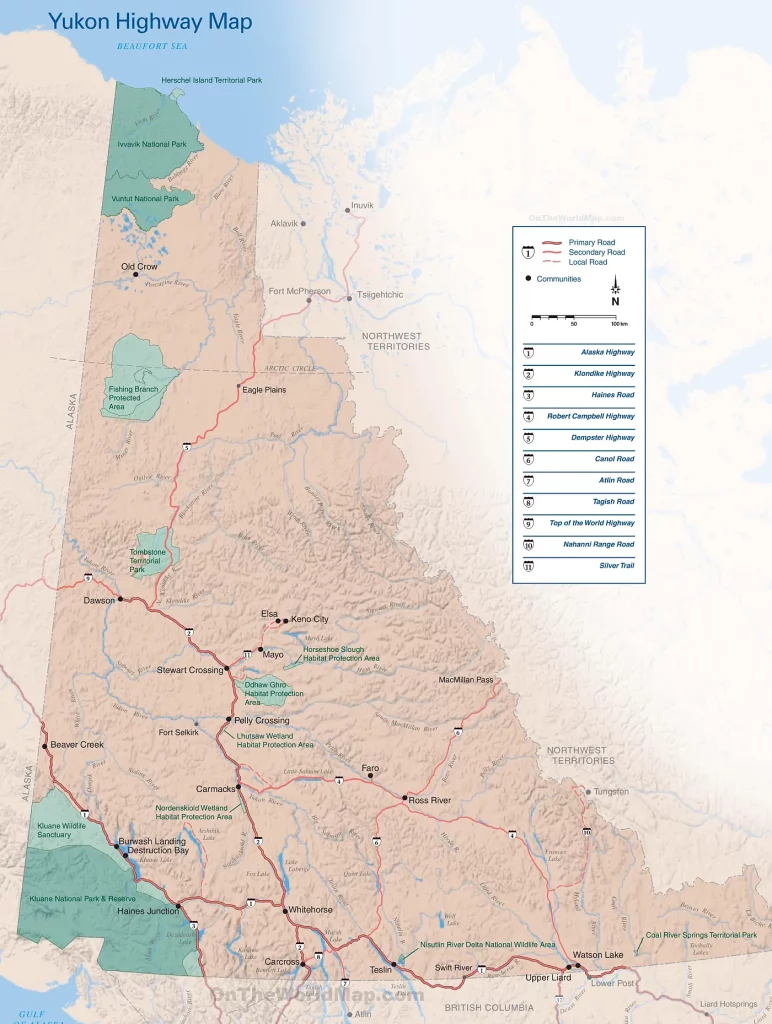 This map shows highways in the Yukon.