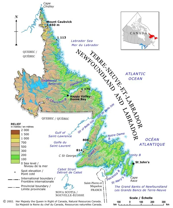 Newfoundland and Labrador Relief Map
